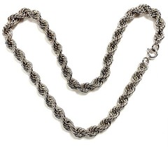 VINTAGE SILVER PLATED LIGHTWEIGHT ROPE 8mm. THICK CHAIN 18 INCH NECKLACE 3211