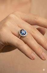 Vintage 14K White Gold Engagement Ring 4.66ct. Natural Blue Sapphire Oval GIA