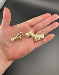Scottie Dog Stick Pin Brooch Hand With Treat Gold Tone Large 3.5 inches