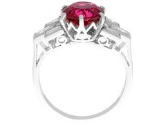 Art Deco 2.05Ct Pink Tourmaline and 0.55Ct Diamond Platinum Ring Circa 1925