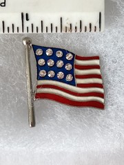 Enamel and Crystal American Flag Lapel Pin Brooch Silver Tone