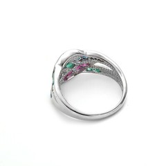 Vintage Style Multi Stone Cocktail Ring 2 Ct Lab Created Emerald 14k White Gold