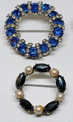 Vintage Lot 4 Brooches Pins Sterling Silver Blue Rhinestones Rivoli Crystals