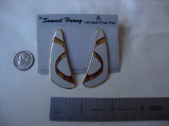 VINTAGE SAMUEL HUANG CLOISONNE RETRO ABSTRACT BURGUNDY & GRAY ENAMEL EARRINGS