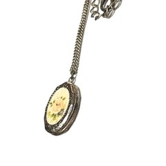 Vintage Pink Rose Resin Oval Locket Pendant Necklace Silver Tone Flower Retro