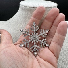 Large Vintage Rhinestone Snowflake Brooch 2.5″ Clear Crystal Winter Holiday Pin