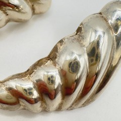 Vintage Sterling Silver Earrings Pierced Puffy Shell Modernist Style 1.75 In 80s