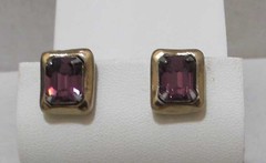 Vintage BARCLAY Faux Amethyst Purple Glass Gold Tone Clip Earrings 1/2″