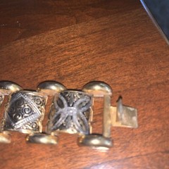 1940’s Heavy Chunky Spanish Damascene Link Bracelet Gold Black Silver