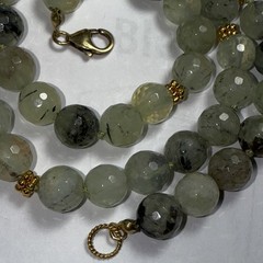 Necklace Green Prehnite Gold Vermeil Clasp Spacer Beads 24” 10mm Faceted Beads