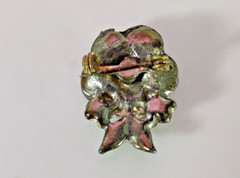Vintage Pink and Green Enamel Painted Silver Tone Metal Floral Brooch 1″ x 1″