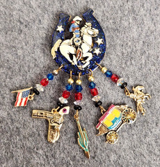 Moulin Rouge Western Cowboy Lucky Horseshoe Enameled Glitzy Charm Brooch