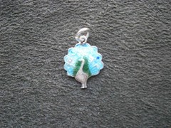 Small Peacock Bird Vintage Sterling Silver Enamel Bracelet Charm Pendant 1.0g