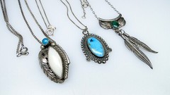 3 Vtg Sterling Southwest Necklaces w Turquoise MOP Malachite Lot