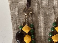 Chunky Vintage Boho Geometric Bead Cord Necklace Green Brown Yellow Statement
