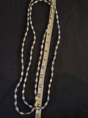 Vintage Necklace And Bracelet Set/ Paper Beads/ Blue And Gold / 29 Inch Long