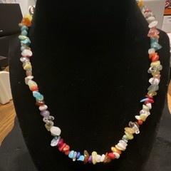 Boho Retro Natural Gemstones Chip Beaded Necklace lobster adjustable 18”