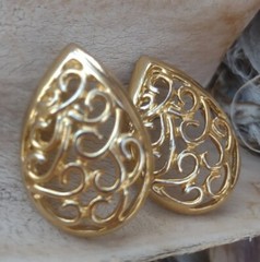 VTG Openwork Earrings Gold-tone Square 1980’s Teardrop Pierced Posts Classic