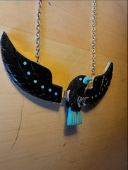 Vintage Zuni Style Thunderbird Necklace Turquoise Inlay Sterling