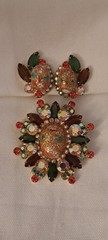 Juliana D & E Easter Egg Cabochon Rhinestone Brooch & Earrings Vintage Demi Set