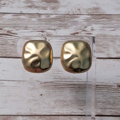 Vintage Clip On Earrings Rounded Square Irregular Gold Tone – Fair Condition