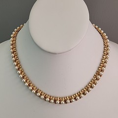 Vintage Faux Pearls Collar Necklace White Brushed Gold Tone 15.5″