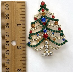 Colorful Sparkling Christmas Tree Brooch Vibrant Rhinestones Prong Set Pin