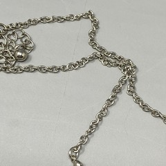 Pink Dichroic Glass Pendant Necklace Silver Tone Chain Acrylic Beads Collar 18″