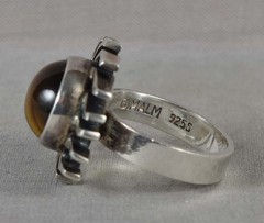 1950s Modernist Scandinavian sterling silver & tiger eye RING Size 7.5