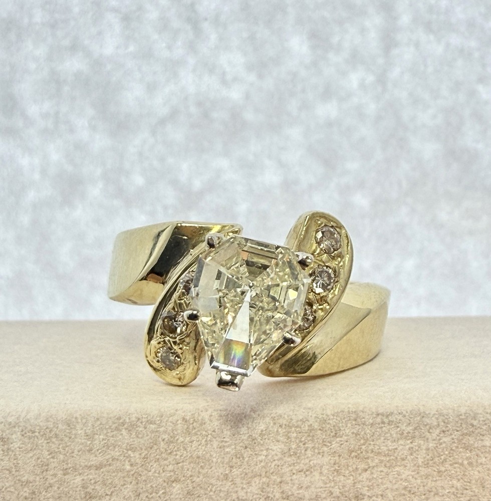 Rare Cross Cut Diamond Ring 1.32ctw 14k Yellow Gold W/ Accents K SI2 Size 7