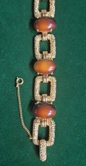 Vintage SIGNED JOMAZ Faux Tortoise & Textured Gold Tone Bracelet Size 7 1/2″