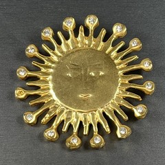 Beautiful Large Sun Face Brooch Rays Rhinestones 2.8″ Modernist