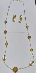 Vintage Beaded Station Necklace & Earrings JC Penny 90s Matte Gold Tone NOS