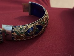 Three Vintage High End Cloisonné Bangle Bracelet One Hinged Antique