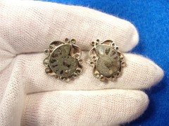 NICE OLDER VINTAGE HANDCRAFTED PAIR OF STERLING SILVER AMMONITE SEALIFE EARRINGS