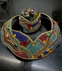 Vtg 1989 Signed M&J Hansen Brass Rhinestone Collar Necklace, Bracelet, Earrings