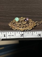 Vintage French Stamp Gold Plate Necklace Art Deco Purple Green Stones Pendant