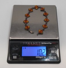 Vintage Hallmarked Poland Two Tone Amber 925 Sterling Silver Link Bracelet 7.5″