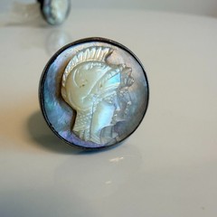 Vintage Sterling Silver Roman Soldier Carved Abalone Shell MOP Cameo Cufflinks