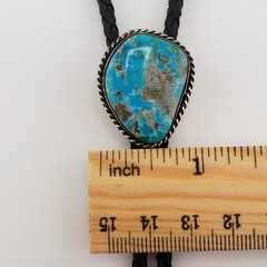 Vintage Turquoise Bolo Tie Sterling Silver Bezel Native American Signed S