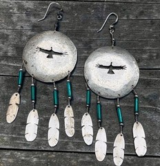 Vintage Sterling Silver Navajo Thunderbird Dream Catcher Earrings