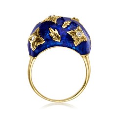 Vint Diamond Dome Rng w Blue Enam in 14k Gold Size 7.5
