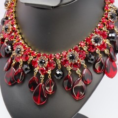 Rare Book Piece ’63 Vintage Juliana D&E Red with Black Drops Dangle Bib Necklace