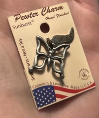 Vintage Butterfly Pendant Insect Animal Charm Silver Pewter Fossil Rim Museum