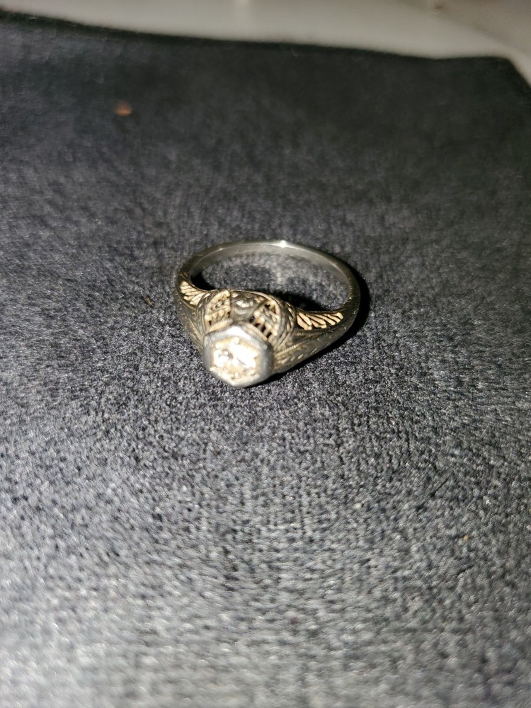 Antique Art Deco 1920’s 14k White Gold Diamond Filligree Engagement Ring .30ct