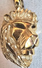 Diamond Cut Lion Head gold tone Pendant and 925 Italy Chain 28 In Vintage Read