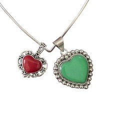 Antique 925 Silver Scrollwork Red Enamel Cabochon Heart Pendant — See Pics!