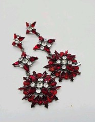 Red Crystal Chandelier Earrings Flower Black Metal Pierced Couture Art Deco 4 in
