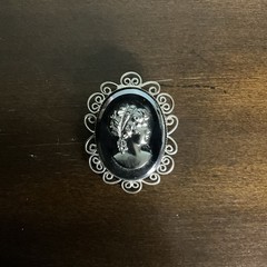 Vintage Hematite Cameo Brooch / Pendant, Silver / Black
