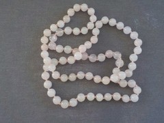 Light Pink Quartz & Green Stone (2) Single Strand Necklace Knotted Bead No Clasp